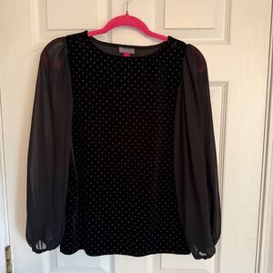 Vince Camuto Black Velvet Studded Blouse Sheer Balloon Sleeve Sm
Romantic goth